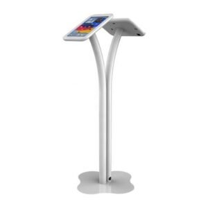 Dual Sided Tablet Floor Stand for iPad with Double Enclosures and Locks Steel Pipe Design Metal